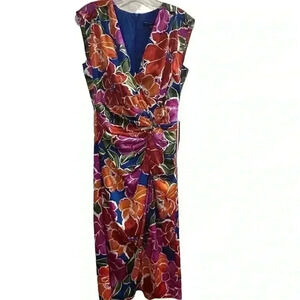 Maggy London Women's Size 4 Blue Floral Sleeveless Midi Dress